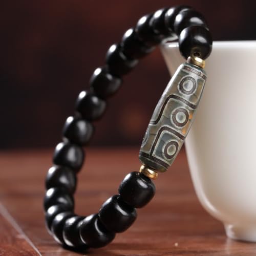 Zen Dear Unisex Natural Ebony Wood Buddhist Prayer Bead Necklace Bracelet Tibetan Prayer Mala Beaded Black - style: 7mmx8mm 19barrel beads