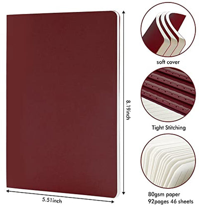 feela 8 Pack Soft Cover Journal Bulk, Notebooks College Ruled for Work, Lined Travel Journal for Women Men, Note Taking Notebook School Supplies Business Writing, 8.2” x 5.5”, A5, Wine - color: 8 Wine