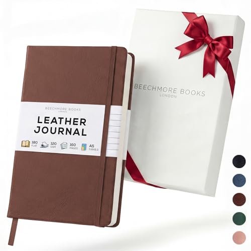 BEECHMORE BOOKS Premium Lined Journal Notebook, 5" x 8" (A5) Hardcover Vegan Leather Personal Diary, Thick 120gsm Ivory Cream Paper, Gift Box for Men & Women (Chestnut Brown) - color: Chestnut Brown, size: A5 - 5.8" x 8.3" Medium
