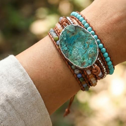 YGLINE Boho Handmade Natural Stone Wrap Bracelets Jasper Crystal Beads Bracelet Jewelry - color: green jasper