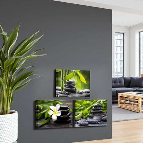 Nachic Wall Zen Pictures Wall Art Still Life Spa Stone Green Bamboo White Frangipani Flower Photo Prints on Canvas Spa Massage Treatment Painting for Bedroom Bathroom Decoration Ready to Hang