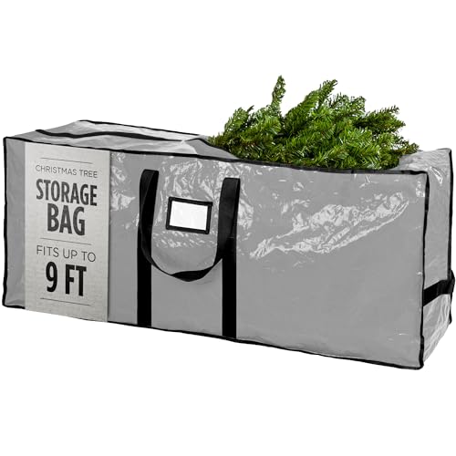 Christmas Tree Storage Bag - Stores 9 Foot Artificial Xmas Holiday Tree, Durable Waterproof Material, Zippered Bag, Carry Handles - Protects Against Dust, Insects and Moisture (Grey) - color: Grey, size: 9 ft.