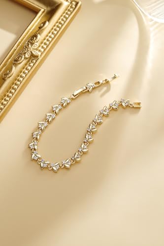 Bracelet for Women 14K Gold Plated Dainty Chain Simple Jewelry - style: Crystal Leaf Tennis