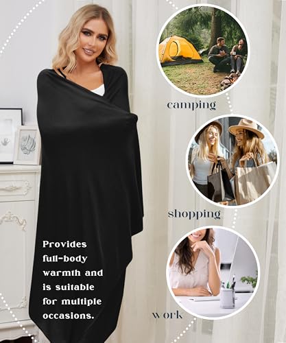Tencel Cashmere Shawl Wraps for Women,Pashmina Stole Airplane Travel Wool Scarf Blanket Wrap Lightweight UPF 50+ - color: Black