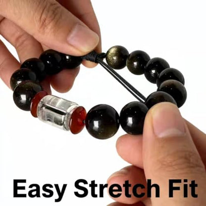 12mm Black Obsidian Bracelet for Men – Large Bead Chunky Stone Bracelet, Bold Masculine Style with Natural Protection Energy, Adjustable Habit Reminder & Stress Relief Jewelry Gift