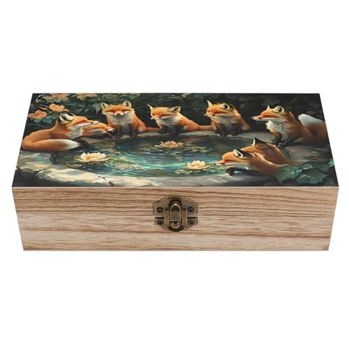 Vibrant Fox Vintage Wooden Storage Box with Hinged Lid – Rustic Natural Wood Keepsake Box for Jewelry, Trinkets, And Photos – Decorative Small Chest Organizer (7.9" X 3.9" X 2.3") - color: black-4