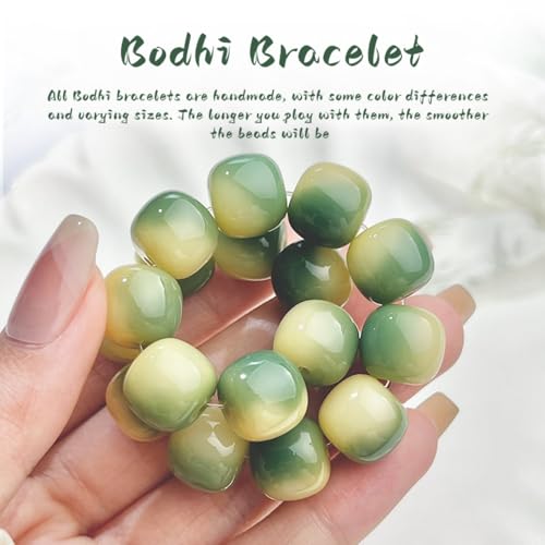 MUDI Bracelet For Women, Bodhi Seed Beads Bracelets Fidget Healing Energy Protection Stretch to My Man Jewelry Gift - color: Round Green Like Lime