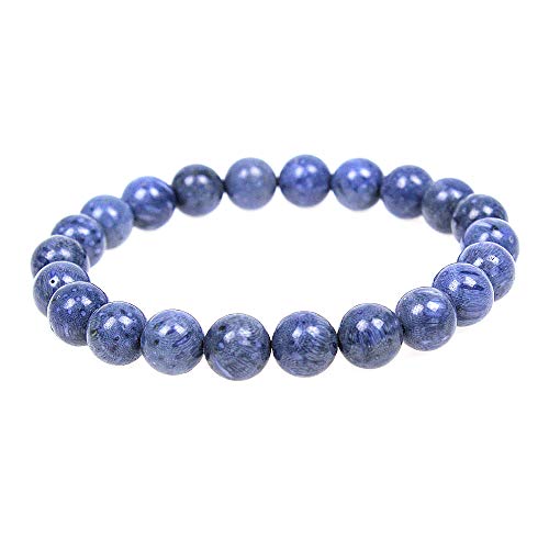 MJDCB Featured Men Women 8mm Beads Bracelet Elastic Natural Stone Yoga Bracelet Bangle 6.7" - color: Blue Coral