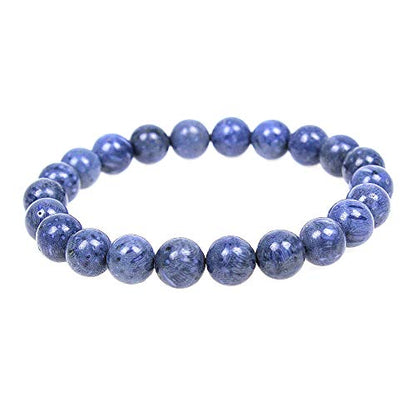 MJDCB Featured Men Women 8mm Beads Bracelet Elastic Natural Stone Yoga Bracelet Bangle 6.7" - color: Blue Coral