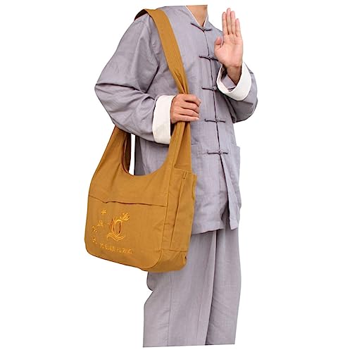 Buddhist Scriptures Sling Bag Ethnic Style Cotton Canvas Monk Bag Zen Meditation Crossbody Pouch for Sundries and Jewelry Storage