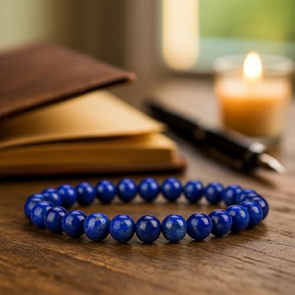 Cherry Tree Collection Gemstone Beaded Stretch Bracelet 8mm Round Beads 7" - color: Lapis