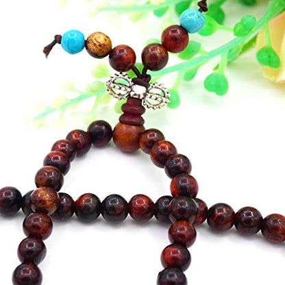 6MM 108 Prayer Beads Rosewood with blue beads bracelet Tibetan Buddhist Buddha Meditation Mala Bracelets/Necklace