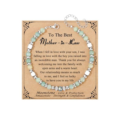 JoycuFF 𝗚𝗶𝗳𝘁𝘀 𝗳𝗼𝗿 𝗪𝗼𝗺𝗲𝗻 𝗠𝗼𝗼𝗻𝘀𝘁𝗼𝗻𝗲 𝗕𝗿𝗮𝗰𝗲𝗹𝗲𝘁 Amazonite Colorful Imperial Jasper Stainless Steel Beads Bracelets, Graduation Christmas Valentines Mothers Day Birthday Gifts - style: Mother In Law Gifts-Amazonite