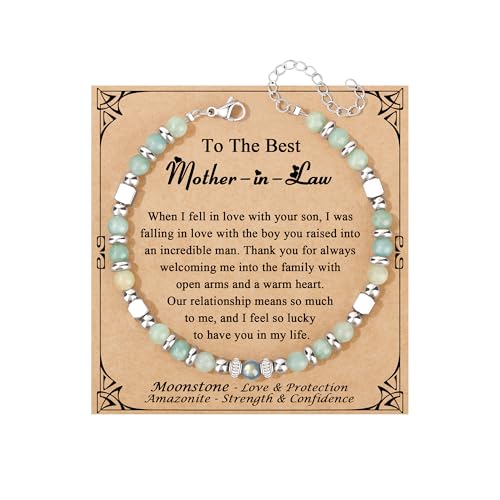 JoycuFF 𝗚𝗶𝗳𝘁𝘀 𝗳𝗼𝗿 𝗪𝗼𝗺𝗲𝗻 𝗠𝗼𝗼𝗻𝘀𝘁𝗼𝗻𝗲 𝗕𝗿𝗮𝗰𝗲𝗹𝗲𝘁 Amazonite Colorful Imperial Jasper Stainless Steel Beads Bracelets, Graduation Christmas Valentines Mothers Day Birthday Gifts - style: Mother In Law Gifts-Amazonite