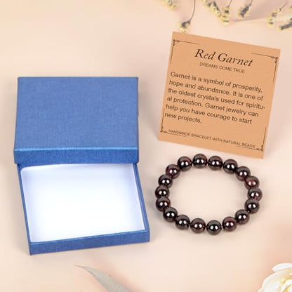 LPBeads Handmade Natural Gemstone Stretch Elastic Bracelet Healing Crystal Round Stone Beads Jewelry Gifts for Women Men - color: Garnet, size: 10mm