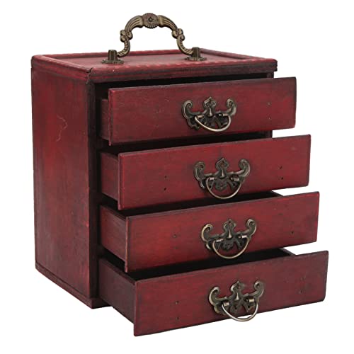 Home Office Desk Organizer with 4 Storage Drawers, Vintage Wooden Jewelry Box, Wooden Storage Box, Large Capacity Retro Jewelry Organizer Case for Home Coffee Shop Window Display