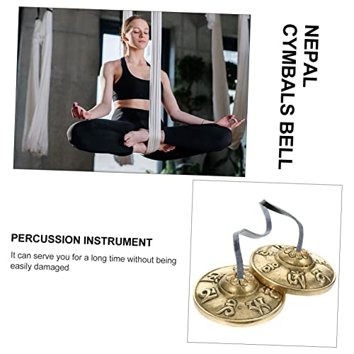 Baluue Nepal Copper Yoga Cymbals Bell with Sacred Pattern, Hand Percussion Instrument for Meditation and Mindfulness Sound Healing