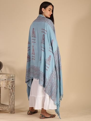 Exotic India Women's Prayer Polycotton Shawl of Gautam Buddha | Religious Buddha Print Soft Weave Stole, Chunni For Girl