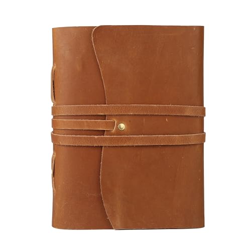 KomalC Tan Handmade Leather Journal | 8x6 Inch Vintage Writing Notebook Unlined Pages | Rustic Non-Refillable Sketchbook for Travel, Art, Notes, Gifts - color: Tan, size: 8 x 6
