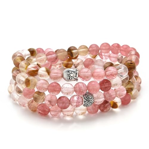 Buddha Charm Meditation Jewelry of 108 Mala Prayer Beads Bracelet or Necklace - style: Watermelon Tourmaline