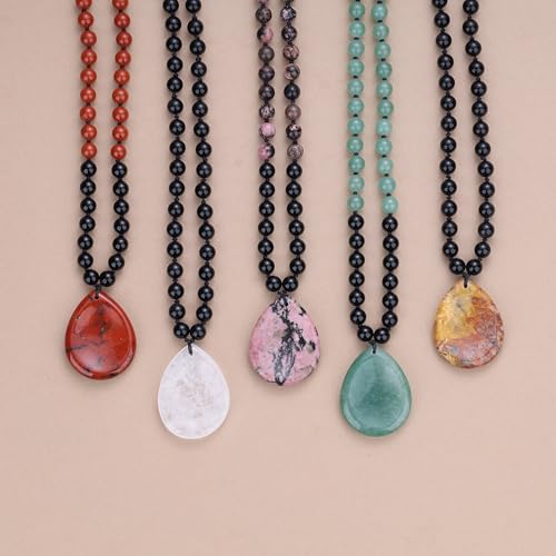 COAI Thumb Worry Stones Necklace for Men Women, Handmade 108 Mala Beaded Necklace for Women Men 8MM - style: Onyx & Green Aventurine