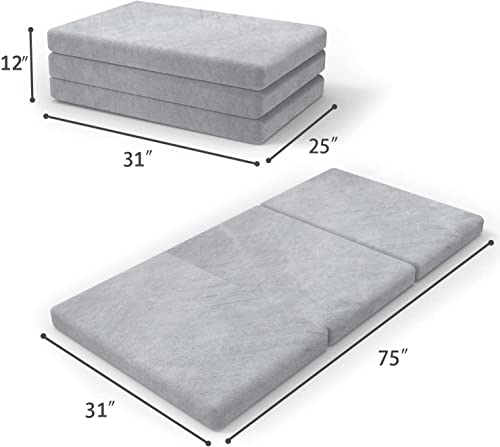 SINWEEK 3.8" Cot Memory Foam Folding Topper with Storage Bag - Foldable Trifold Floor Mat Topper, CertiPUR-US Certified Guest Sleeping Pad, Machine Washable Cover - size: C (31 x 75 Inch), style: Slow Rebound Memory Foam