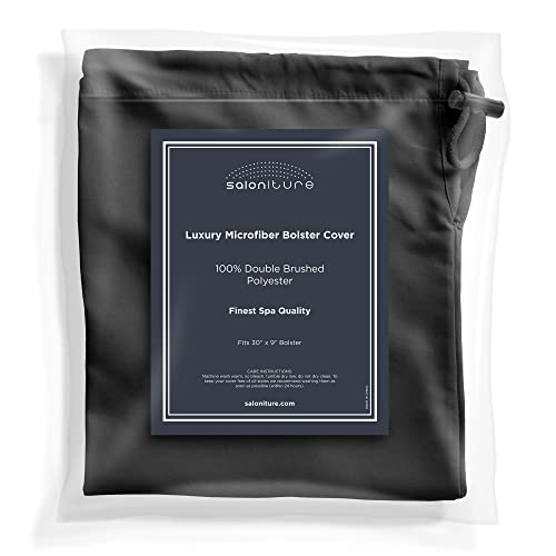 Saloniture Microfiber Cylinder Pillow Case Cover for Massage Table Bolsters - 30 x 9 Inch with Drawstring Closure, Black - color: Black