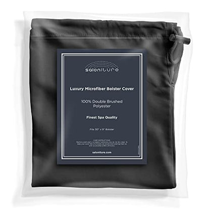 Saloniture Microfiber Cylinder Pillow Case Cover for Massage Table Bolsters - 30 x 9 Inch with Drawstring Closure, Black - color: Black