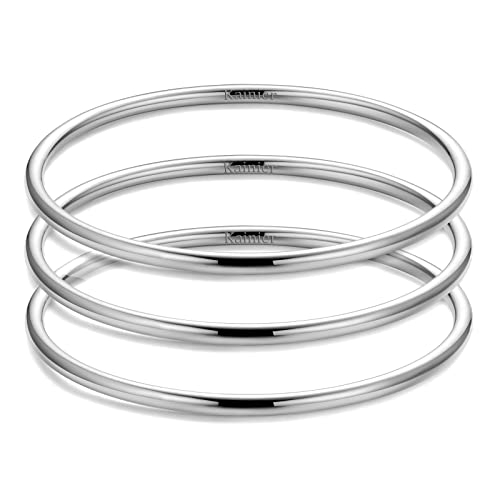 Kainier 3mm 14K Gold Plated Bracelet Stainless Steel Glossy Stackable Thin Round Bangle Bracelet for Women Solid Plain Polished Bracelet Best Gifts for Love - color: 3PCS Steel, size: 8.5 Inches