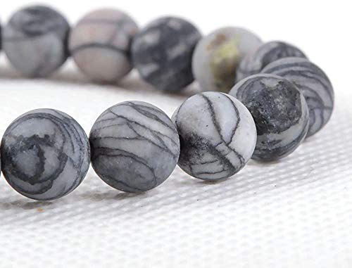 Angelstones Handmade Natural Healing Gemstone 8mm Round Beads Stretch Crystal Bracelet 7 Inch Unisex - color: Matt Frosted Picasso Jasper
