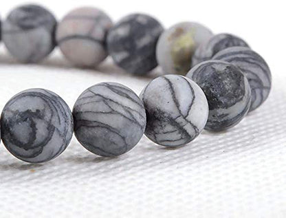 Angelstones Handmade Natural Healing Gemstone 8mm Round Beads Stretch Crystal Bracelet 7 Inch Unisex - color: Matt Frosted Picasso Jasper