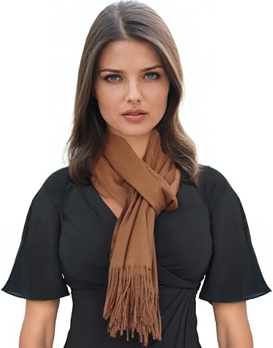 Ocomfly 100% Pashmina Scarf for Women - Premium Womens Scarves - Gift Boxed - Shawls or Wraps - Ultra Soft and Warm - color: Cocoa Brown