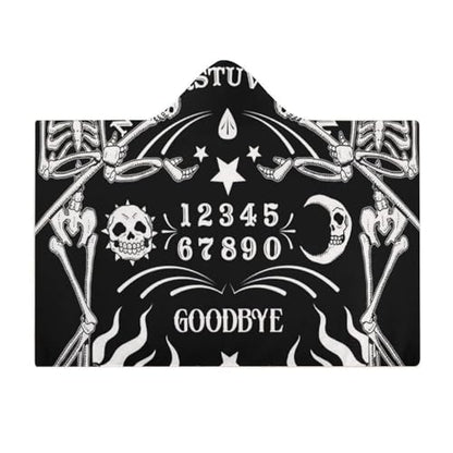 Skull Skeleton Witch Board Tarot Black Art Large Size Comfortable Hooded Blanket, Warm Blanket 60"x80" - color: Skull Skeleton Witch Board Tarot Black Art, size: 60"x80"
