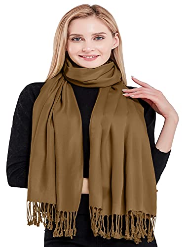 CJ Apparel Solid Color Tassels Design Nepalese Shawl Scarf Wrap Stole Throw Head Wrap Pashmina Gift Hand Made in Nepal New - color: Mode Beige Mix