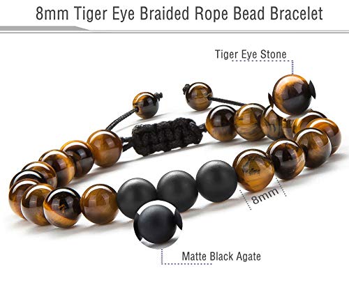 Men Women 8mm Tiger Eye Stone Beads Bracelet Elastic Natural Stone Yoga Bracelet Bangle - color: Tiger Eye Matte-21018