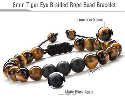 Men Women 8mm Tiger Eye Stone Beads Bracelet Elastic Natural Stone Yoga Bracelet Bangle - color: Tiger Eye Matte-21018
