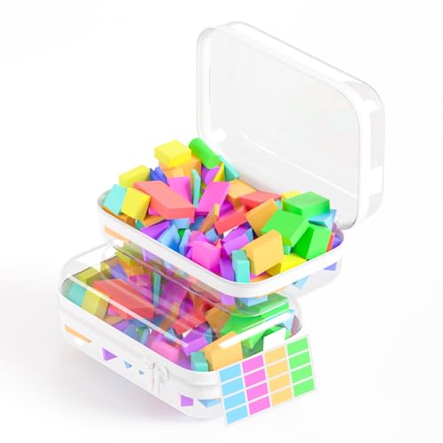 2 Pack Clear Hard Shell Zipper Case, BIiss Plastic Bins for Organizing, Clear Zipper Pouches Makeup Case & Lidded Storage Bins for Cosmetics, Puzzles, 7 x 4.3 x 2.4 Inch (Small, White) - size: 2PACK-S-WHITE