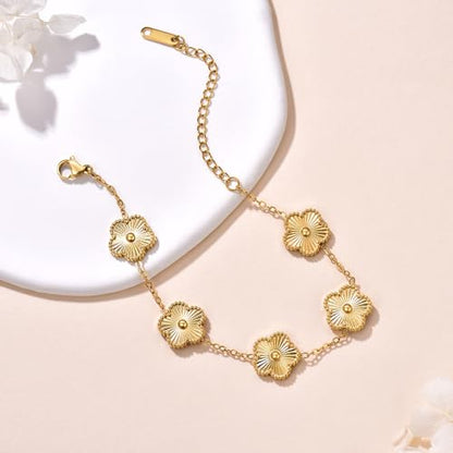 FLY FEI 18K Gold-Plated Four Leaf Clover Bracelet for Women,Adjustable lucky Bracelet Set Jewelry Gift-Hypoallergenic Charm for Birthdays, Wellness & Daily Wear - color: style01-Golden