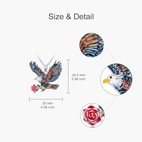 Hummingbird/Phoenix/Owl/Dove/Flamingo/Raven/Blue Jay/Cardinal/Peacock/Eagle/Parrot/Robin Necklace for Women 925 Sterling Silver Bird Pendant Necklace Animal Jewelry Gift for Mother Wife - style: Eagle Necklace with Flower