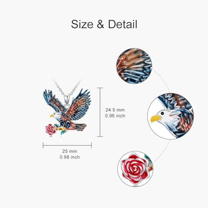Hummingbird/Phoenix/Owl/Dove/Flamingo/Raven/Blue Jay/Cardinal/Peacock/Eagle/Parrot/Robin Necklace for Women 925 Sterling Silver Bird Pendant Necklace Animal Jewelry Gift for Mother Wife - style: Eagle Necklace with Flower