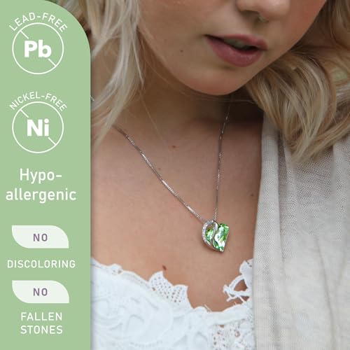 Leafael Gift Necklaces for Women, Infinity Love Birthstone Heart Crystal Pendant, Birthday Anniversary Jewelry for Wife, Mom, and Her, Silver Plated, 18" + 2" Adjustable Chain - color: 08b-August-Light Chrysolite Green