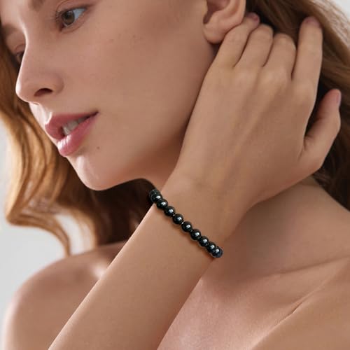 Crystal Beaded Bracelets for Women 4mm Clear Quartz Bead Handmade Gemstone Stretch Elastic Bracelet Natural Stone Crystal Healing Reiki Spiritual Jewelry Gifts - color: Black Obsidian, size: 8mm