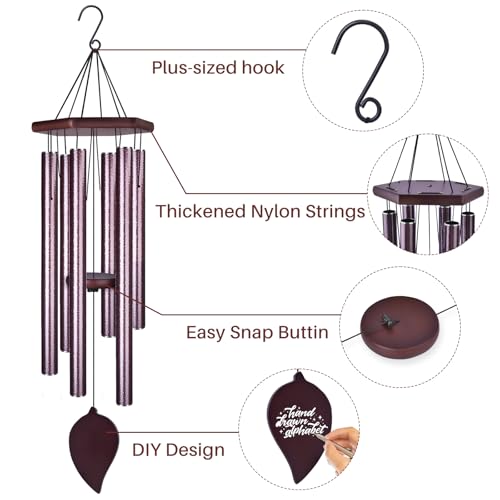 Sympathy Wind Chimes for Outside Deep Tone, Memorial Loss of a Loved, Large Wind Chimes with 6 Thicken Tubes & Hook, Outdoor Gifts Mother, Garden Decor - size: 38IN Bronze