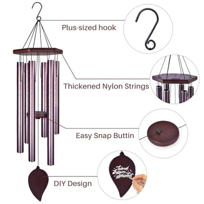 Sympathy Wind Chimes for Outside Deep Tone, Memorial Loss of a Loved, Large Wind Chimes with 6 Thicken Tubes & Hook, Outdoor Gifts Mother, Garden Decor - size: 38IN Bronze