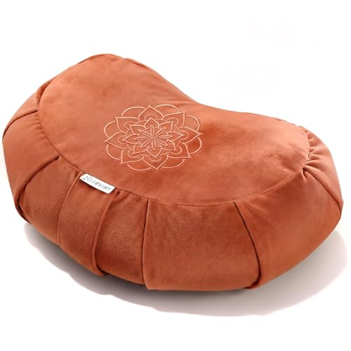 Hihealer Premium Crescent Meditation Cushion, Ergonomic Buckwheat Hull Floor Pillow for Adults, Comfortable Yoga Bolster for Meditation & Floor Sitting (Orange) - color: Orange