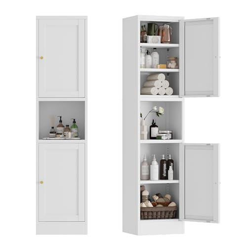 COFaR 67" Tall Narrow Bathroom Storage Cabinet, 6-Tier Metal Pantry Cabinet with Adjustable Shelves and 2 Doors, Linen Cabinets for Bathroom, Living Room, Home Office, Kitchen, White - color: 2-door White
