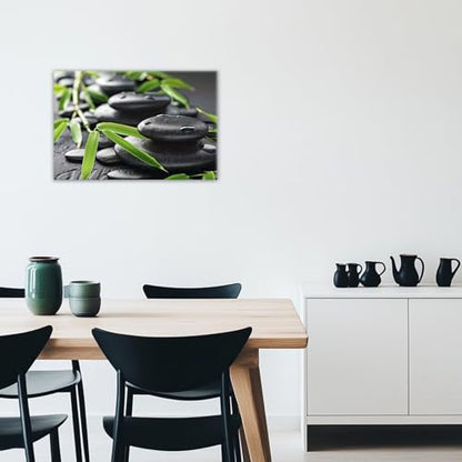 GLOKAKA Zen Black Stone Green Bamboo Wall Art Minimalist Asian-Inspired Painting Print Serene Nature Decor for Living Room Bedroom Office Meditation Space(Artwork-3,28"x42")