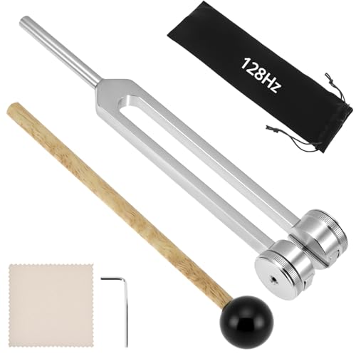 QWORK Tuning Fork 128Hz with Mallet, Stress Relief & Relaxation Chakra Set, Sensory Tuning Fork Activator for Music & Health