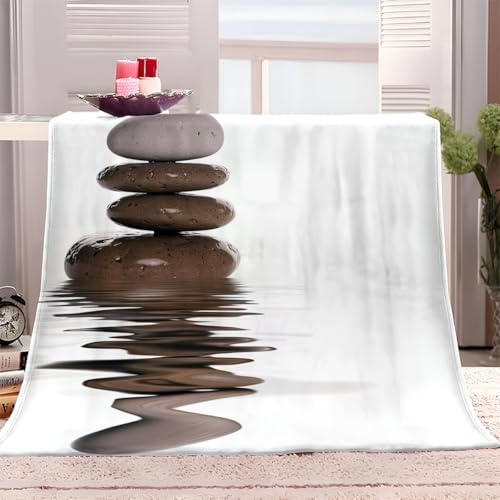Fleece Blanket Twin 60"x80" Pebble Meditation Throw Blankets for Couch Bed Cozy Soft Warm Lightweight Sofa Blanket, Fleece Blanket Decorative Flannel Blanket