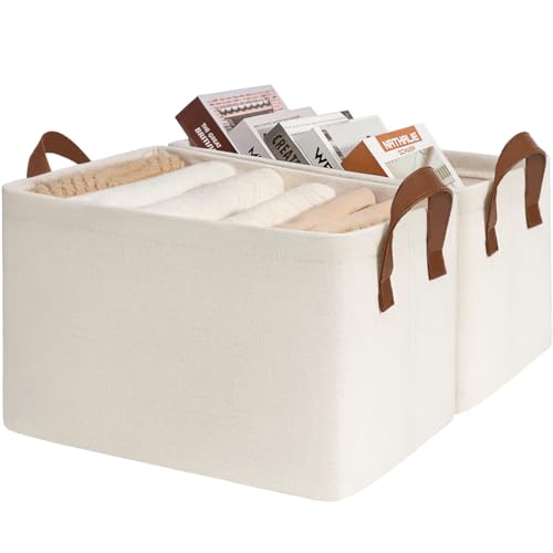 CHICVITA 2-Pack Large Storage Baskets for Shelves, Fabric Storage Bins with Metal Frame, Closet Organizers and Storage Boxes for Clothes Toy, Beige - color: Beige, size: 16 ¾" L x 11" W x 9 ¾" H